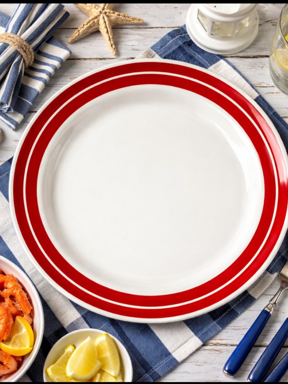 LARGE Nautica J Class Red Stripe Chop Plate. 14” Coastal | Americana | Nautical